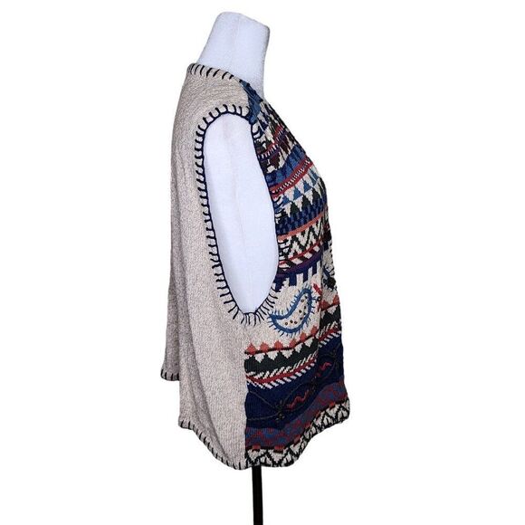 Vintage 90s J Jill Embroidered Nordic Sweater Vest Womens Size 1X Beige Multi - Picture 2 of 6